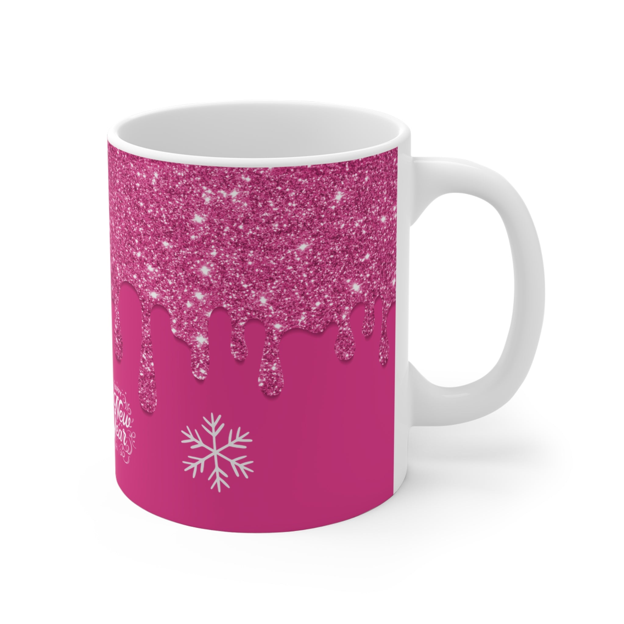 Glittery Pink Christmas Mug 11oz - Merry Christmas & Happy New Year