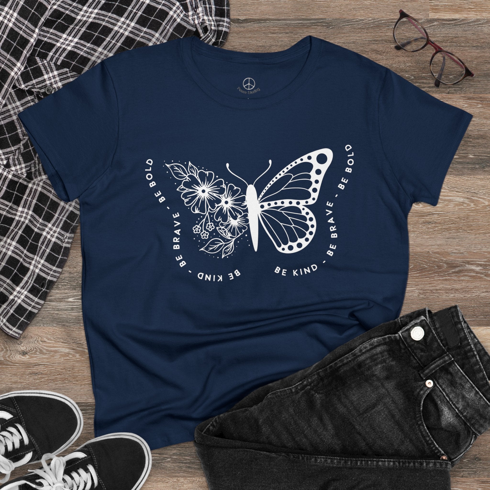 Empowerment Butterfly Women's Cotton Tee - Be Kind, Be Brave, Be Bold
