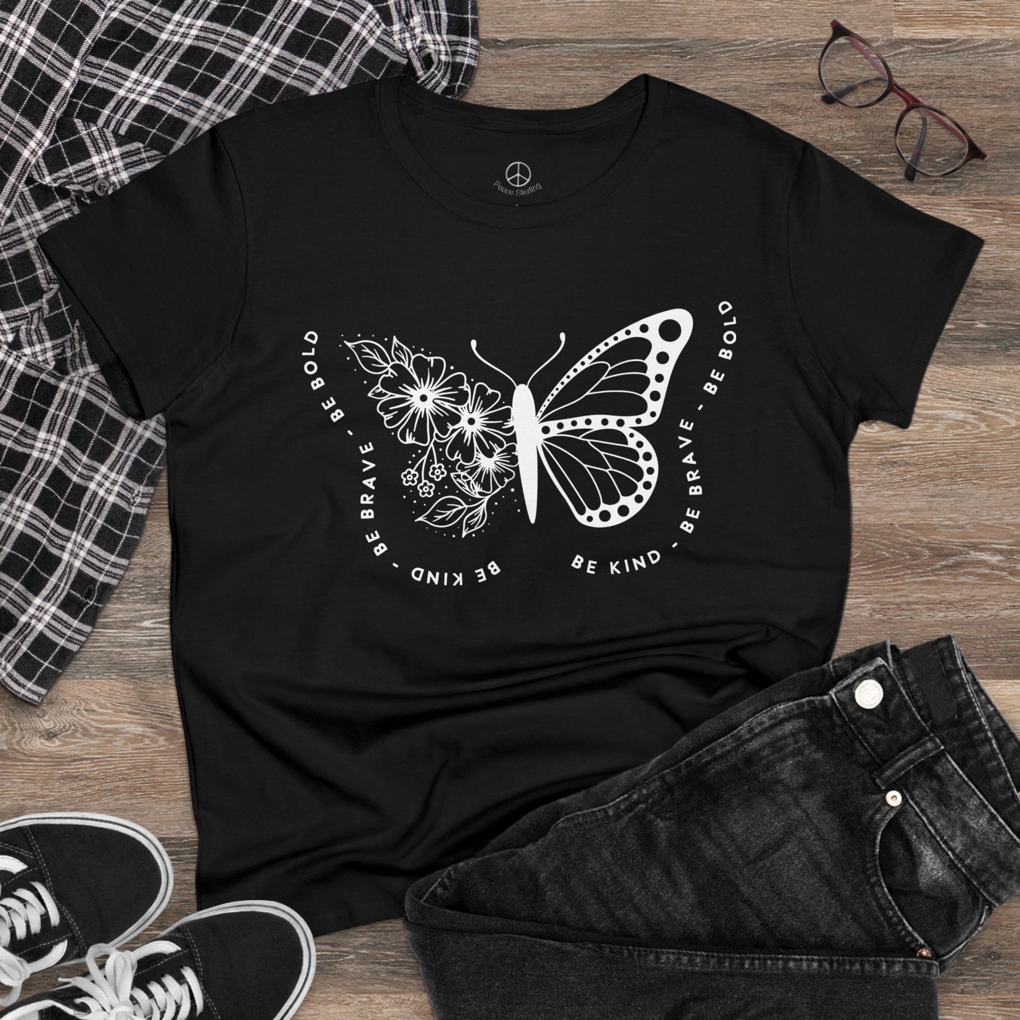 Empowerment Butterfly Women's Cotton Tee - Be Kind, Be Brave, Be Bold