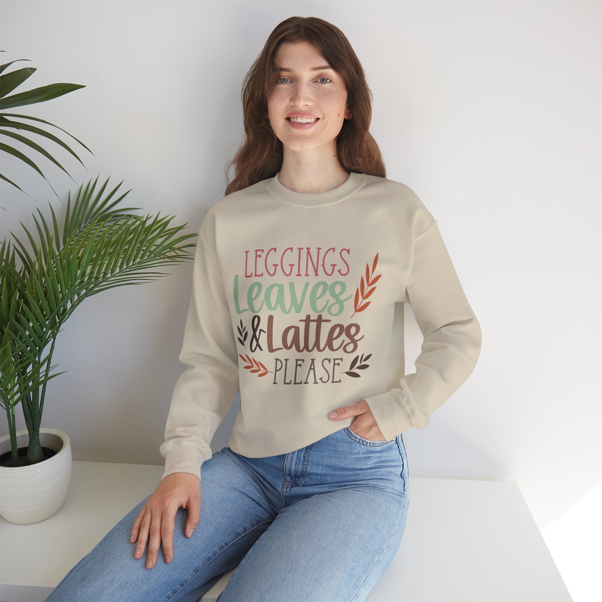 Autumn/Fall Crewneck Sweatshirt (Leggings, leaves & Latte...)