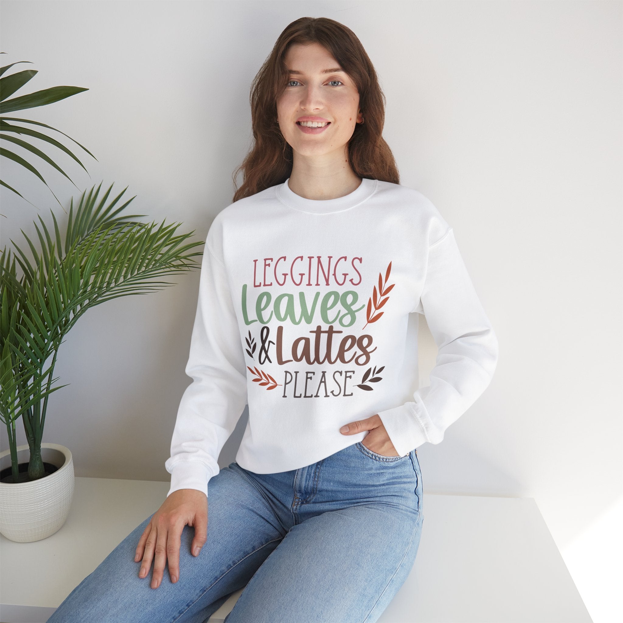 Autumn/Fall Crewneck Sweatshirt (Leggings, leaves & Latte...)