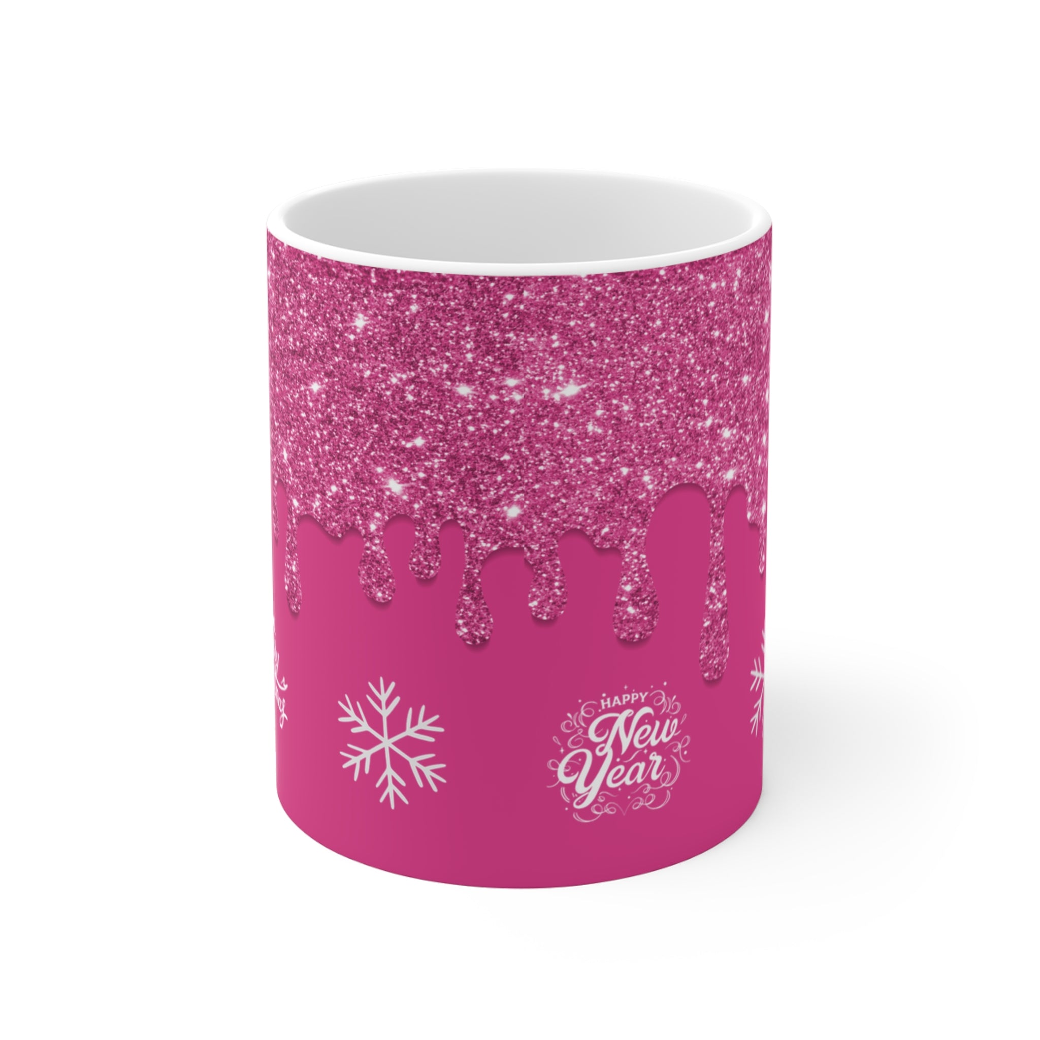 Glittery Pink Christmas Mug 11oz - Merry Christmas & Happy New Year