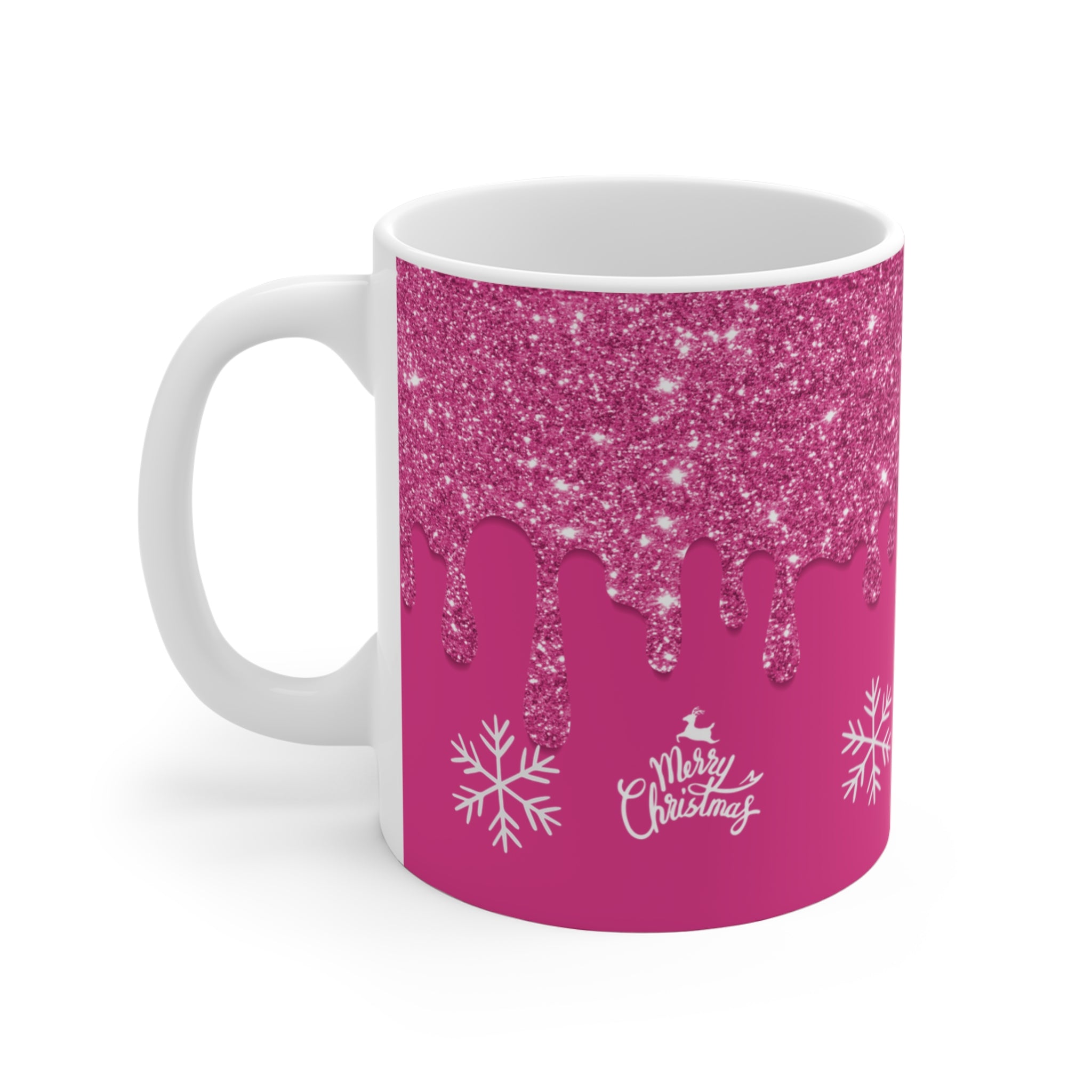 Glittery Pink Christmas Mug 11oz - Merry Christmas & Happy New Year