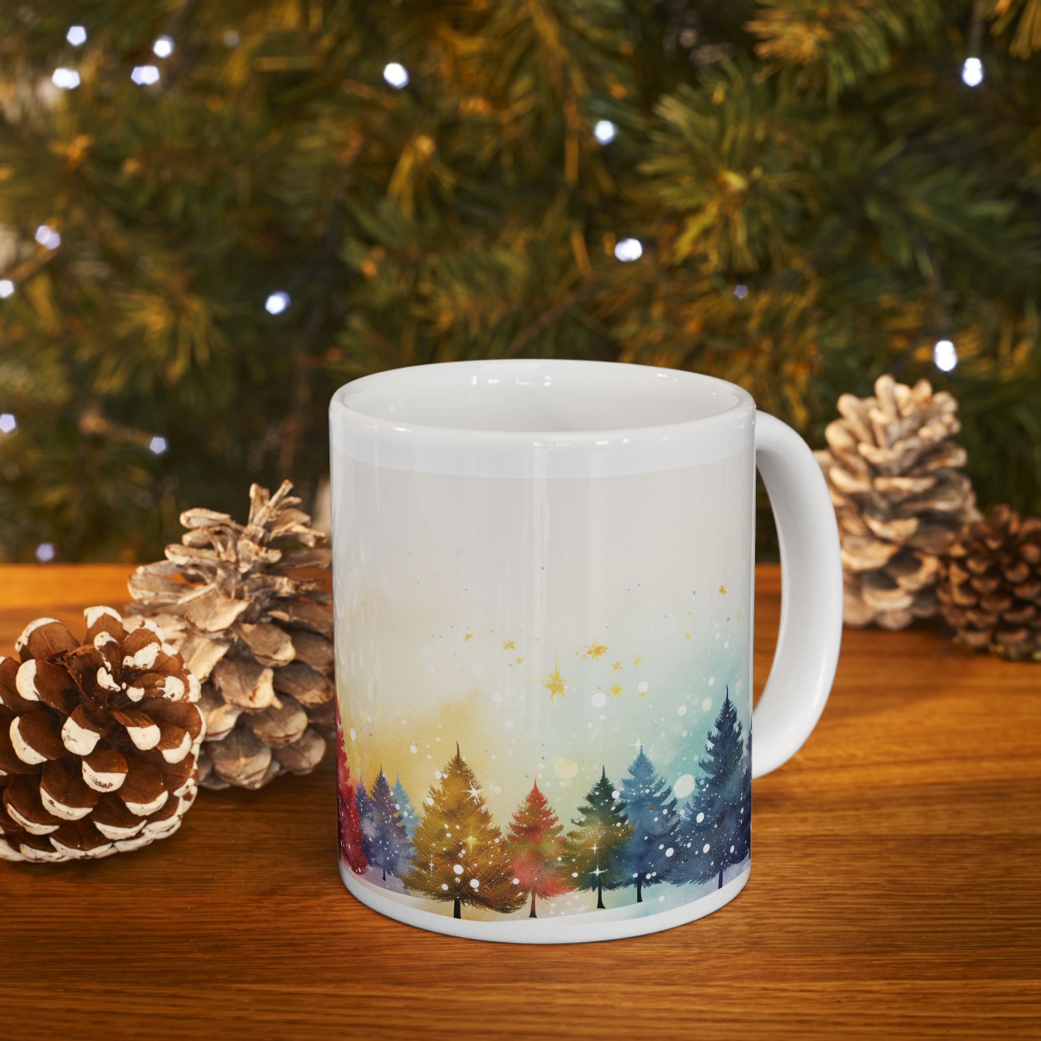 Whimsical Forest Ceramic Mug 11oz- Cozy Holiday Vibes for Coffee Lovers