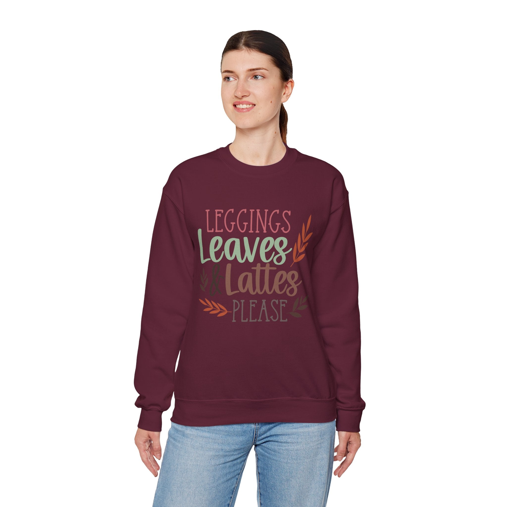 Autumn/Fall Crewneck Sweatshirt (Leggings, leaves & Latte...)