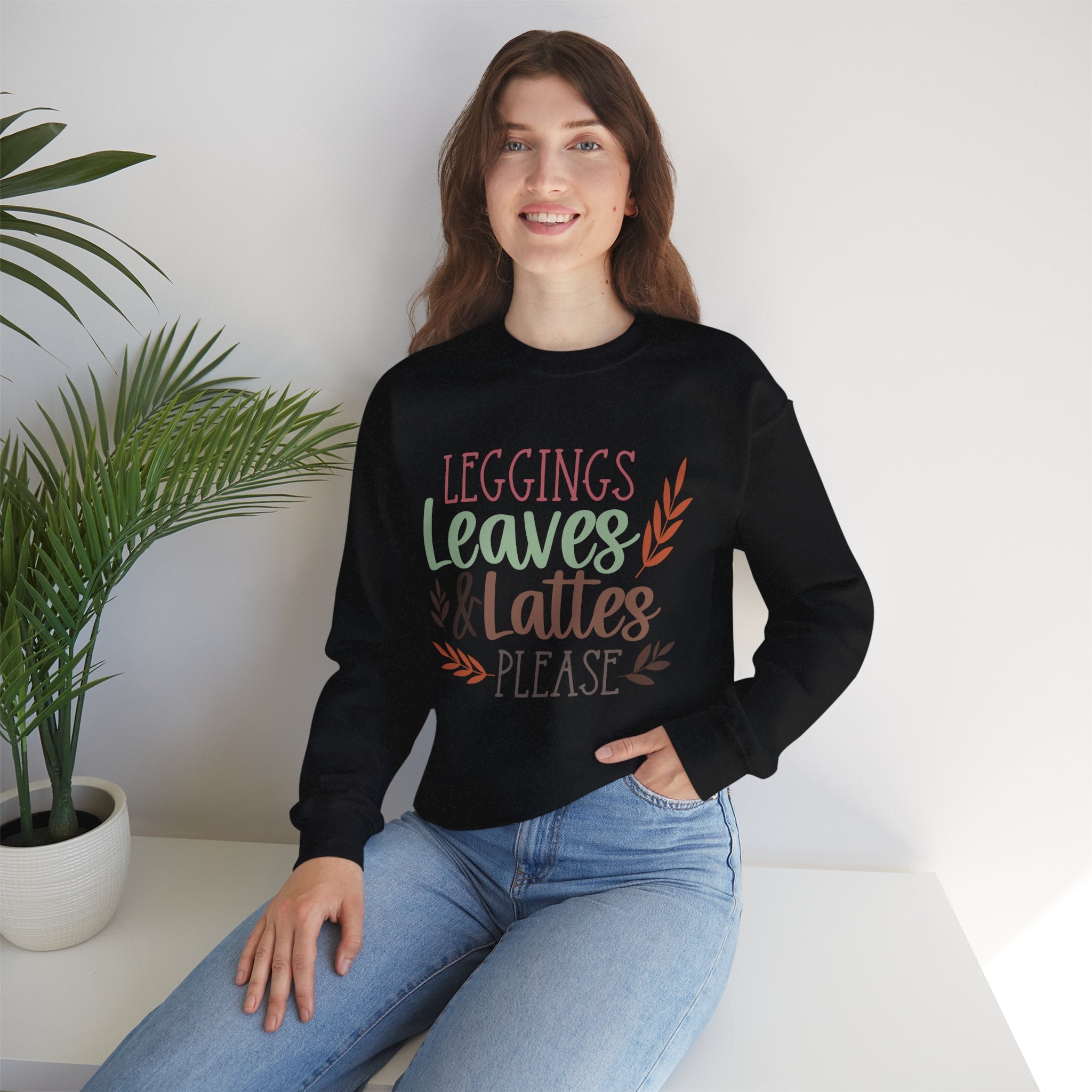 Autumn/Fall Crewneck Sweatshirt (Leggings, leaves & Latte...)