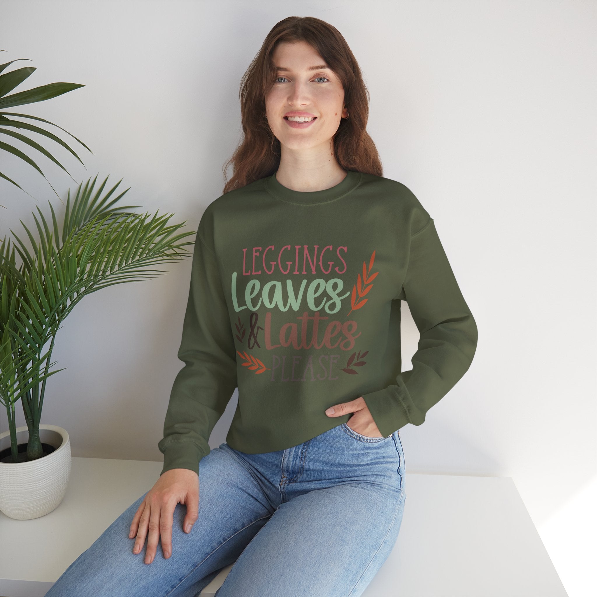 Autumn/Fall Crewneck Sweatshirt (Leggings, leaves & Latte...)