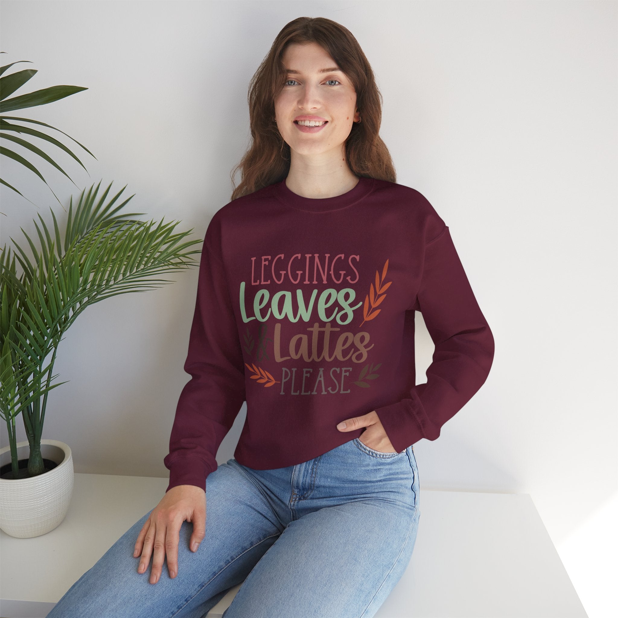 Autumn/Fall Crewneck Sweatshirt (Leggings, leaves & Latte...)