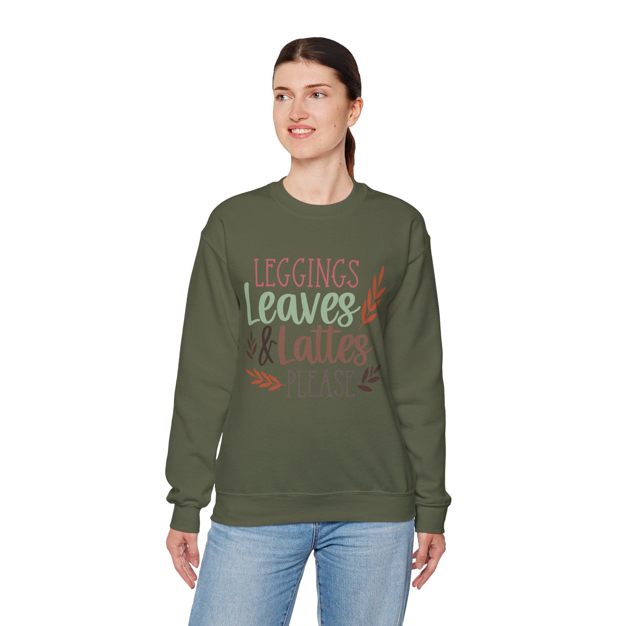 Autumn/Fall Crewneck Sweatshirt (Leggings, leaves & Latte...)